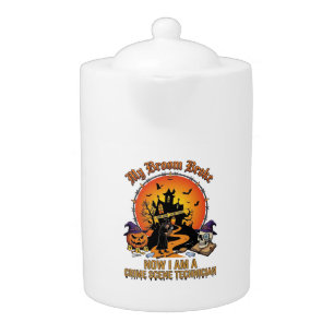 Broom Broke Crime Scene Technician Halloween Witch Teapot