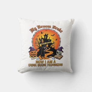 Broom Broke Crime Scene Technician Halloween Witch Throw Pillow