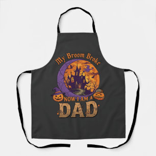 Broom Broke Dad Halloween Haunted House Mustache P Apron