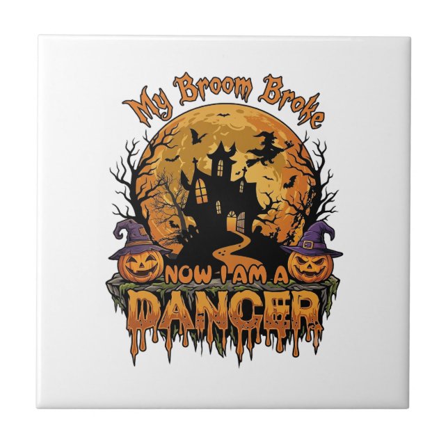 Broom Broke Dancer Halloween Haunted House Pumpkin Ceramic Tile (Front)