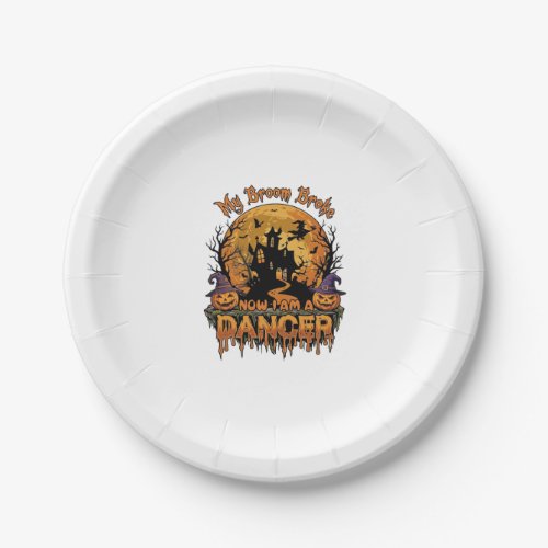Broom Broke Dancer Halloween Haunted House Pumpkin Paper Plates