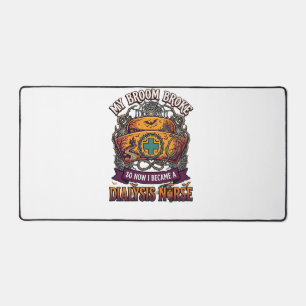 Broom Broke Dialysis Nurse Halloween Cap Stethosco Desk Mat