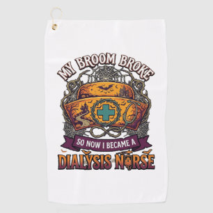Broom Broke Dialysis Nurse Halloween Cap Stethosco Golf Towel