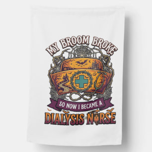 Broom Broke Dialysis Nurse Halloween Cap Stethosco House Flag