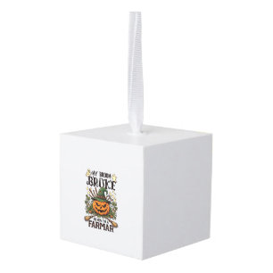 Broom Broke Farmar Halloween Pumpkin Witch Hat Gho Cube Ornament