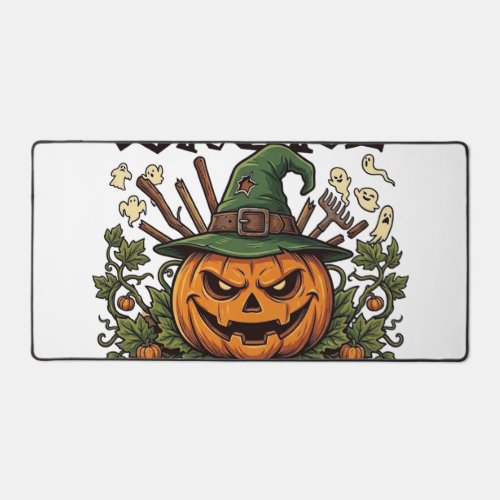 Broom Broke Farmar Halloween Pumpkin Witch Hat Gho Desk Mat