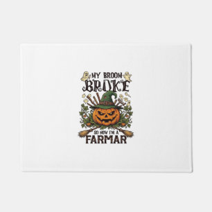 Broom Broke Farmar Halloween Pumpkin Witch Hat Gho Doormat