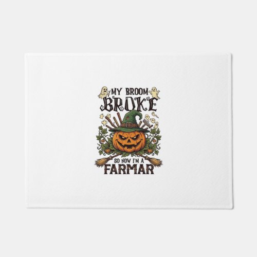 Broom Broke Farmar Halloween Pumpkin Witch Hat Gho Doormat