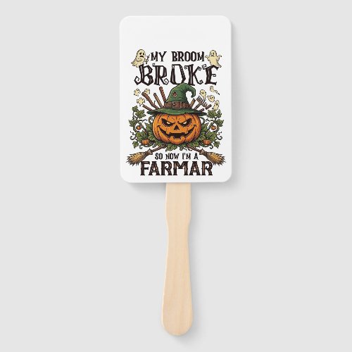 Broom Broke Farmar Halloween Pumpkin Witch Hat Gho Hand Fan