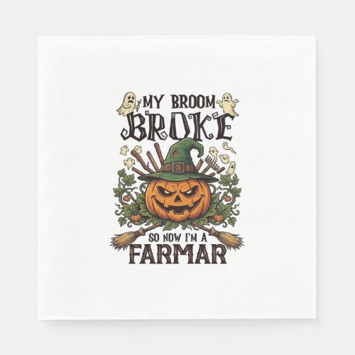 Broom Broke Farmar Halloween Pumpkin Witch Hat Gho Napkins