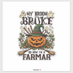 Broom Broke Farmar Halloween Pumpkin Witch Hat Gho Sticker