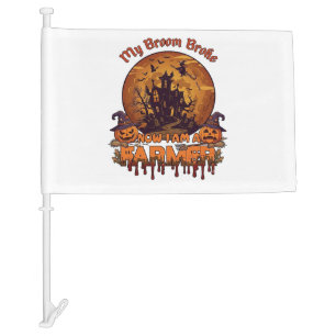 Broom Broke Farmer Halloween Witch Haunted House P Car Flag