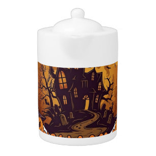 Broom Broke Farmer Halloween Witch Haunted House P Teapot