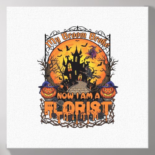 Broom Broke Florist Halloween Witch Pumpkin Haunte Canvas Photo Tile