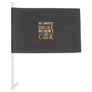 Broom Broke Halloween Cauldron Skulls Black Cat_1 Car Flag