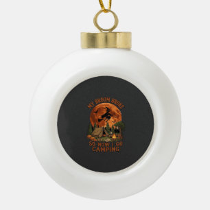 Broom Broke Halloween Witch Camping Tent Campfire  Ceramic Ball Christmas Ornament