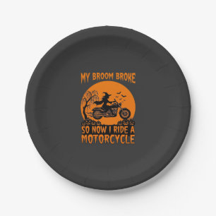 Broom Broke Halloween Witch Motorcycle Bats Pumpki Paper Plates