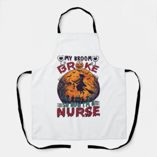 Broom Broke Nurse Halloween Witch Full Moon Bats_1 Apron