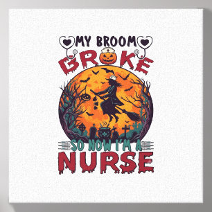 Broom Broke Nurse Halloween Witch Full Moon Bats_1 Canvas Photo Tile