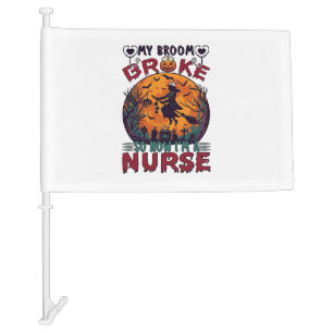 Broom Broke Nurse Halloween Witch Full Moon Bats_1 Car Flag