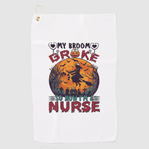Broom Broke Nurse Halloween Witch Full Moon Bats_1 Golf Towel