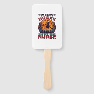 Broom Broke Nurse Halloween Witch Full Moon Bats_1 Hand Fan