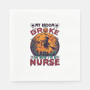 Broom Broke Nurse Halloween Witch Full Moon Bats_1 Napkins