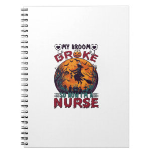 Broom Broke Nurse Halloween Witch Full Moon Bats_1 Notebook