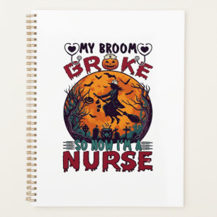 Broom Broke Nurse Halloween Witch Full Moon Bats_1 Planner