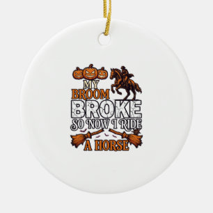 Broom Broke Ride Horse Pumpkin Cowboy Bats Ceramic Ornament