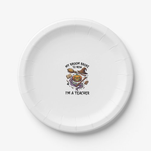 Broom Broke Teacher Halloween Pumpkin Witch Hat Bo Paper Plates