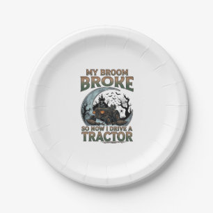 Broom Broke Tractor Pumpkin Haunted House Moon Paper Plates