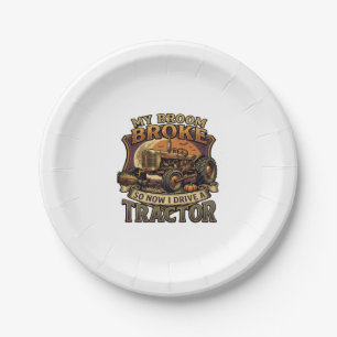Broom Broke Tractor Pumpkin Moon Paper Plates