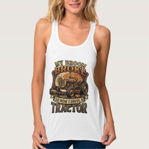 Broom Broke Tractor Pumpkin Moon Tank Top