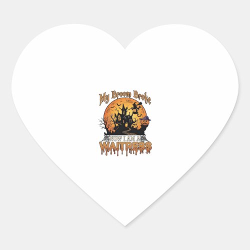 Broom Broke Waitress Halloween Witch Haunted House Heart Sticker