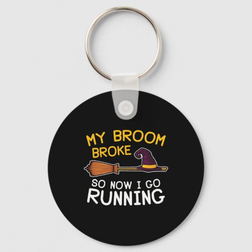 Broom Broke Witch Running Keychain