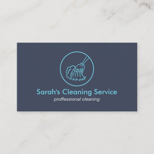 Broom Home Cleaning House Keeping Navy Blue Business Card