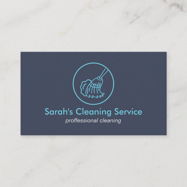 Broom Home Cleaning House Keeping Navy Blue Business Card