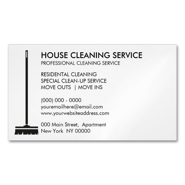 Broom Janitorial Cleaner Simple Maid Business Card Magnet (Front)