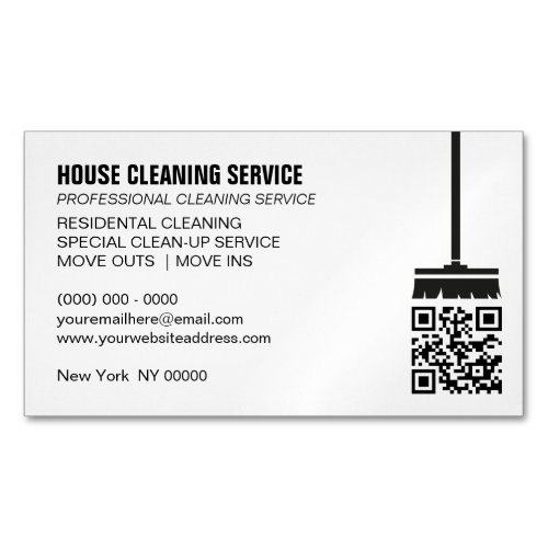 Broom Janitorial Cleaner Simple Qr Code Business Card Magnet