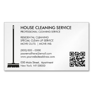 Broom Janitorial Cleaner Simple Qr Code Business Card Magnet