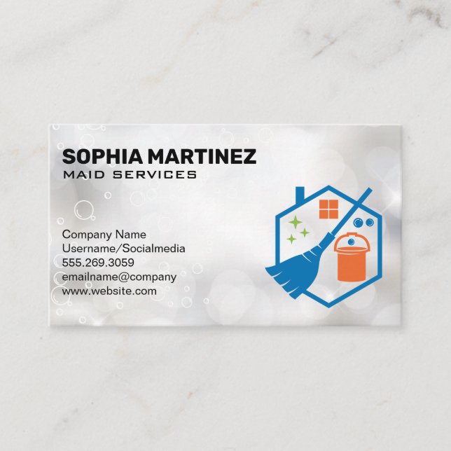 Broom Mop Bucked | Cleaning Services | Sparkle Business Card (Front)