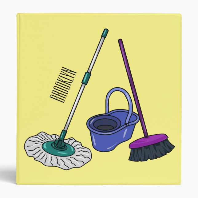 Broom & mop cartoon illustration 3 ring binder (Front)