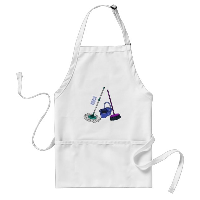 Broom & mop cartoon illustration adult apron (Front)