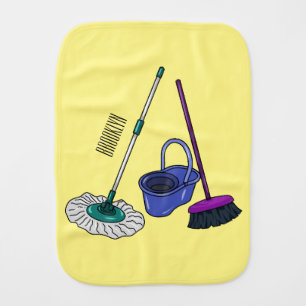 Broom & mop cartoon illustration baby burp cloth