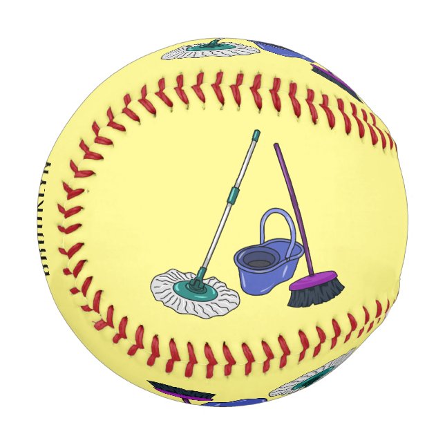 Broom & mop cartoon illustration baseball (Front Left)