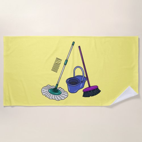 Broom  mop cartoon illustration beach towel