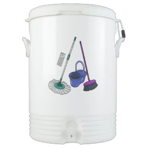 Broom & mop cartoon illustration beverage cooler