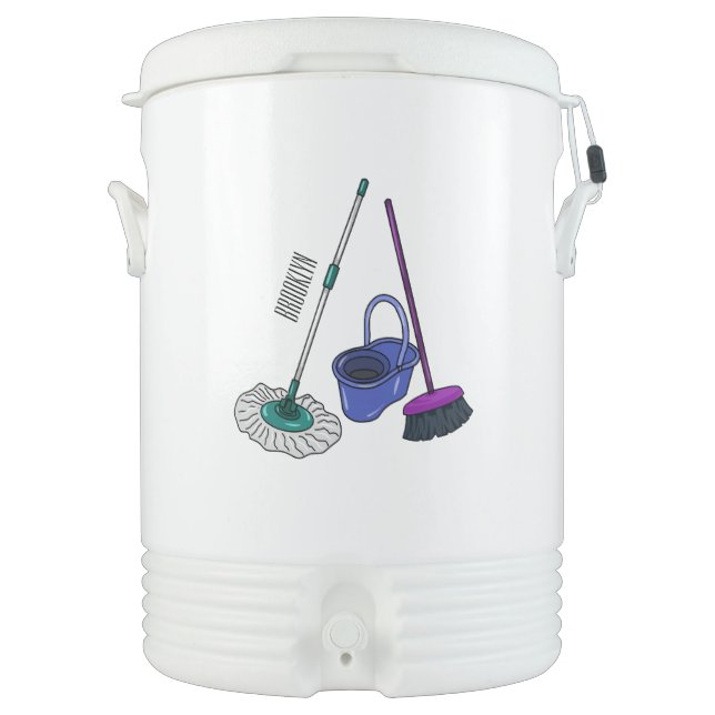 Broom & mop cartoon illustration beverage cooler (Front)
