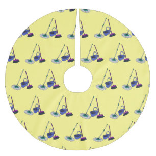 Broom & mop cartoon illustration brushed polyester tree skirt